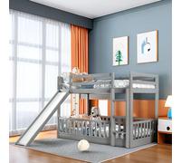 Lit superposé double avec toboggan convertible et échelle, taille double, bois de pin massif et MDF, économie d'espace, design sûr, blanc (gris)