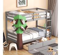 Lit superposé double avec une étagère en forme d'arbre et deux tiroirs de rangement, lit polyvalent en bois avec construction solide, pas besoin de sommier tapissier, 198,6 x 103,9 x 156 cm (L x l x H