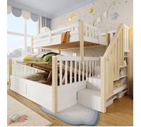 Lit superposé en bois 90x200 et 140x200 cm, lit coffre en dessous avec sommier à lattes, lit d'enfant avec échelle LITS SUPERPOSES
