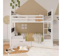 Lit superposé en bois avec rangement, lit juvénile 90 x 200 cm, lit superposé double blanc avec clôture haute anti-chute Lit mezzanine 90 x 200 cm Peut être démonté en deux lits simples (A blanc, 90 x