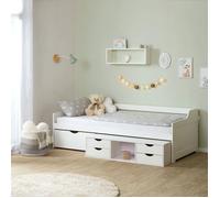 Homestyle4u - Lit superposé en bois blanc 90x200 cm avec coffre et sommier à lattes