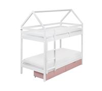 Lit Superposé en Bois de Pin 90 x 200 cm avec Rangement Tiroirs Rose Meuble Cham