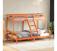Lit superposé en bois massif, design sûr, garde-corps, convient pour un espace limité, matériau en pin massif, 207 x 125,5 x 145 cm, matelas non inclus, montage nécessaire, avec, (marron wax)