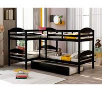 Lit superposé en forme de L avec gigogne, kit de lattes et garde-corps pleine longueur, lit en bois fonctionnel pour 5 personnes, convient aux grandes familles, 302,8 x 201,9 x 158,8 cm (L x l x H