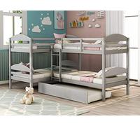 Lit superposé en forme de L avec gigogne, kit de lattes et garde-corps pleine longueur, lit en bois fonctionnel pour 5 personnes, convient aux grandes familles, 302,8 x 201,9 x 158,8 cm (L x l x H