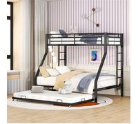 Lit Superposé en Métal 90/140x200 cm - Lit Double avec Lit Gigogne Escamotable et Échelle, Noir, Idéal Enfant et Adulte