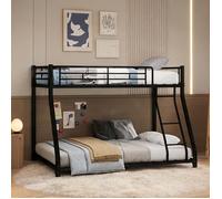 Lit superposé en métal matte black 90x140 cm en haut et 140x190 cm en bas, avec échelle et barrières de sécurité