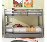 Lit superposé Enfant 140x200cm,lit Mezzanine 3 Places,lit Enfant avec Barriere,lit cabane Enfants avec échelle et lit gigogne,gris