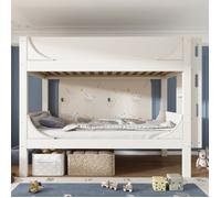 Lit superposé enfant 2 places 90×200 cm Lit simple en bois avec barrières de sécurité échelle et sommier à lattes - blanc