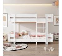 Lit superposé enfant 2 places 90x200cm Lit simple en bois avec barrière échelle et sommier à lattes - blanc