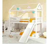 Lit superposé enfant 90 x 200 cm, lit mezzanine avec toboggan et échelle de rangement, structure à barrière de sécurité haute, bla