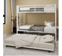 Lit superposé enfant 90x190cm, lit mezzanine avec lit gigogne et garde-corps, lit double avec sommier à lattes,métal, blanc