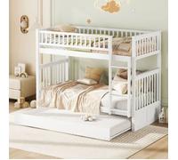 Lit superposé enfant - 90x200 cm - 3 places - Blanc - Avec sommier inclus