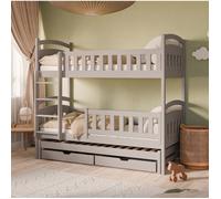 Lit superposé enfant 90x200 cm - Avec lit gigogne - Lit enfant avec sommier et tiroirs - Lit 3 places - Pin massif - Cachemire