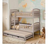 Lit superposé 90x200 pour Enfants et Adolescents - 3 couchages avec barrière de sécurité et tiroirs, Convertible en 3 Lits Simples | de 4 à 16 Ans | sommiers Inclus | Cachemire