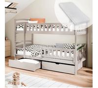 Lit superposé enfant 90x200 cm - Avec matelas - Convertible en 2 lits simples - 2 tiroirs + 2 sommiers - Lit enfant - Cachemire