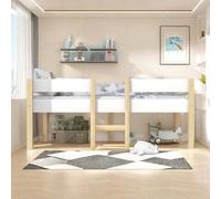 Lit Superposé Enfant 90x200 cm, Double ou Simple, avec Protection Anti-Chute, en Bois de Pin Massif, Blanc et Chêne