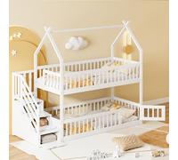 Lit Superposé Enfant 90x200 cm en Bois Massif avec Toit, Échelle Renforcée et 3 Tiroirs de Rangement | Meuble de Chambre Espacé et Pratique