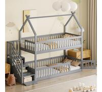 Lit Superposé Enfant 90x200 cm en Bois Massif avec Toit, Échelle Renforcée et 3 Tiroirs de Rangement | Meuble de Chambre Espacé et Pratique