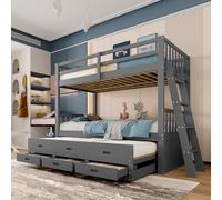 Lit Superposé Enfant 90x200 cm en Pin et MDF avec Échelle, Lit Cabane Modulable pour Fille et Garçon, 3 Tiroirs de Rangement, sans Matelas