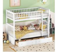 Lit Superposé Enfant 90x200 en Bois avec 2 Tiroirs, Lit Convertible Séparable, Lit Gain de Place Blanc