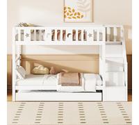 Lit superposé Enfant 90x200,lit cabane Enfants Bois,lit superposé 2 Places tiroirs,lit Enfant avec Barriere,lit Mezzanine 2 Places escalier,lit gigogne avec Rangement et sommier à Lattes,Blanc