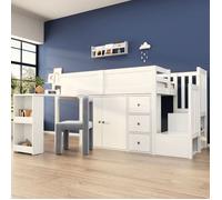 lit superposé enfant 90x200, sécurisé gain de place multifonction avec bureau et rangements lit superposé