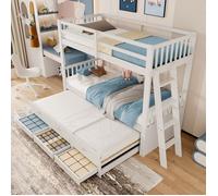 Lit Superposé enfant - 90x200 - Transformable - 3 Tiroirs - Échelle Inclinée Sécurisée - Certifié EN747