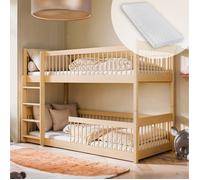 Lit superposé enfant - Avec matelas - 2 lits simples - Taille de couchage 80x180 cm - Autres tailles 90x190 / 90x200 - Bois clair