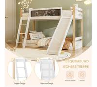 Lit superposé Enfant avec Toboggan et Echelle - Cadre Bois, Garde-corps 4 Côtés, Certifié éco 747, Pour Matelas 90x200 & 90x190 cm