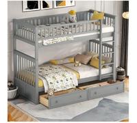 Lit superposé enfant fonctionnels avec tiroirs - Transformable en 2 lits - Gris - 90x200cm - A lattes - Bois massif -Certifié EN747