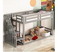 Lit superposé enfant - LANGTU - Multifonction 90x200 - Échelle transformable en étagère - Sommier à lattes inclus - Bois pin gris