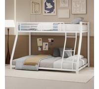 Lit superposé enfant,lit mezzanine 2 places,lit enfant avec barriere,lit double enfant,avec couchage supérieur de 90 x 190 cm et couchage inférieur de 140 x 190 cm,incluant échelle et barrières (Blan