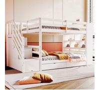 Lit Superposé Enfant O.Ye - 90x200 cm Blanc, 2 Tiroirs + Escalier de Sécurité blanc LITS SUPERPOSES