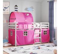 Lit superposé enfant sans matelas 90x190 cm en pin massif blanc, lits jumeaux empilables avec échelle et barrières de sécurité, pour chambre fille garçon et espace limité, amusant avec rideaux inclus