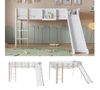 Lit Superposé Enfant - Toboggan Intégré - Échelle 3 Marches - Étagère Amovible - 90x200cm