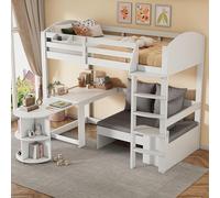Lit superposé Enfants 90 x 200 avec échelle et avec table extensible,lit cabane enfants,lit mezzanine 1 places,Lits Enfants avec barriere,lit mezzanine enfant avec canapé et avec trois oreillers