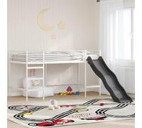 Lit superposé Enfants Ados Blanc Anthracite, Cadre Acier Robuste Toboggan, Tête de Lit Intégrée Base Plateforme Rangement, Couchage Complet Design Moderne Gain de Place