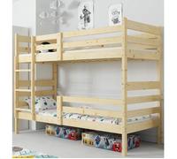 Lit superposé ERIC Pin massif naturel- 90x200cm - Montage facile - 2 places- Sommier inclus- Séparables- Enfant Interbeds