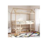 Lit superposé et échelle et toit 80x200 cm bois de pin massif, lit intermédiaire, lit mezzanine avec échelle, lit 3282152