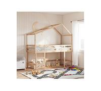 Lit superposé et échelle et toit 90x200 cm bois de pin massif, lit intermédiaire, lit mezzanine avec échelle, lit 3282070