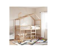 Lit superposé et échelle et toit 90x200 cm bois de pin massif, lit intermédiaire, lit mezzanine avec échelle, lit 3282064