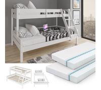 Lit superposé Everest, 120x200 / 80x200 cm avec 2 matelas, Blanc, Vitalispa 31101