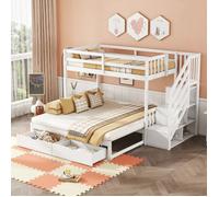 Lit Superposé Évolutif 90x200cm avec Lit Escamotable - 2 Tiroirs de Rangement - Escalier Intégré - Transformable en Lit Double 180