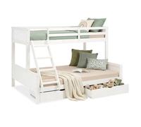 Lit Superposé Familial 90x200 & 140x200 cm Blanc avec 2 Tiroirs & Sommiers - Idéal Gain de Place & Chambre Enfant
