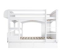 Lit superposé for enfants peu encombrant avec garde-corps et échelle robuste Lits superposés jumeaux sur jumeaux for chambre de garçons et filles Assemblage facile Conception durable Lit superposé com