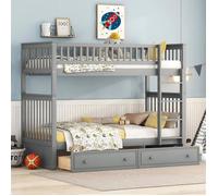 Lit superposé - GUTENT - 90x200 cm - Gris - 2 tiroirs - Convertible en 2 lits simples