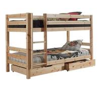 SLEEPY - Lit Superposé H140 en Pin Naturel 90x200cm avec 2 Tiroirs - Altobuy Marron G