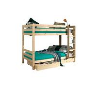 SLEEPY - Lit Superposé H160 en Pin Naturel 90x200cm avec 2 Tiroirs - Altobuy Marron