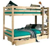 SLEEPY - Lit Superposé H160 en Pin Naturel 90x200cm avec 2 Tiroirs - Altobuy Marron